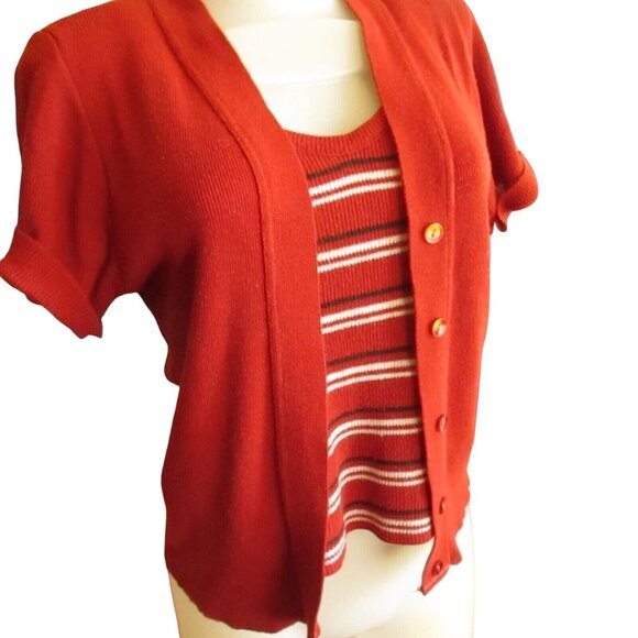 Vintage Cardigan Sweater Top Womens Small 1970s RUSTY STRETCH KNIT Faux - Picture 1 of 5